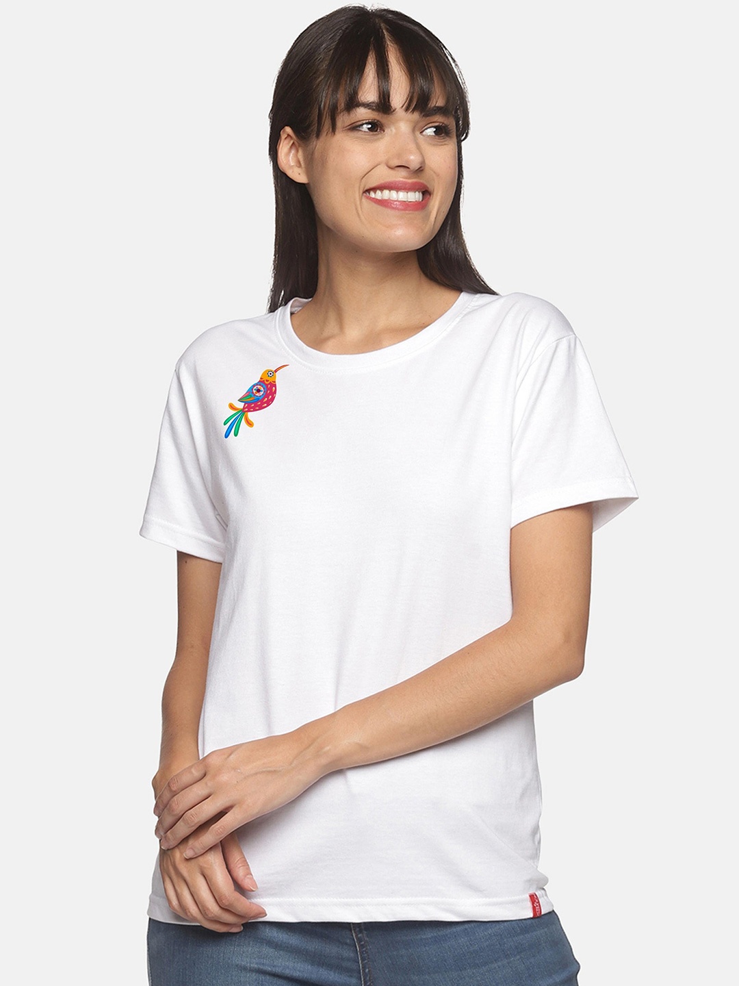

NOT YET by us Women White Cotton Round Neck T-shirt