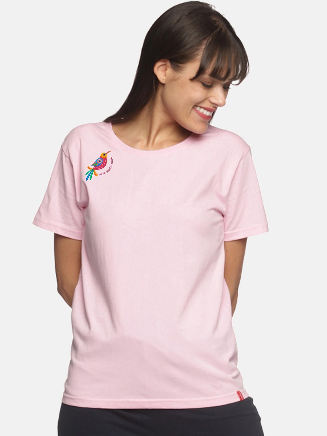 

NOT YET by us Women Pink Cotton Round Neck T-shirt