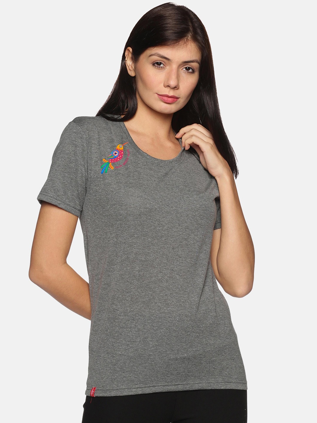 

NOT YET by us Women Grey Cotton Round Neck T-shirt