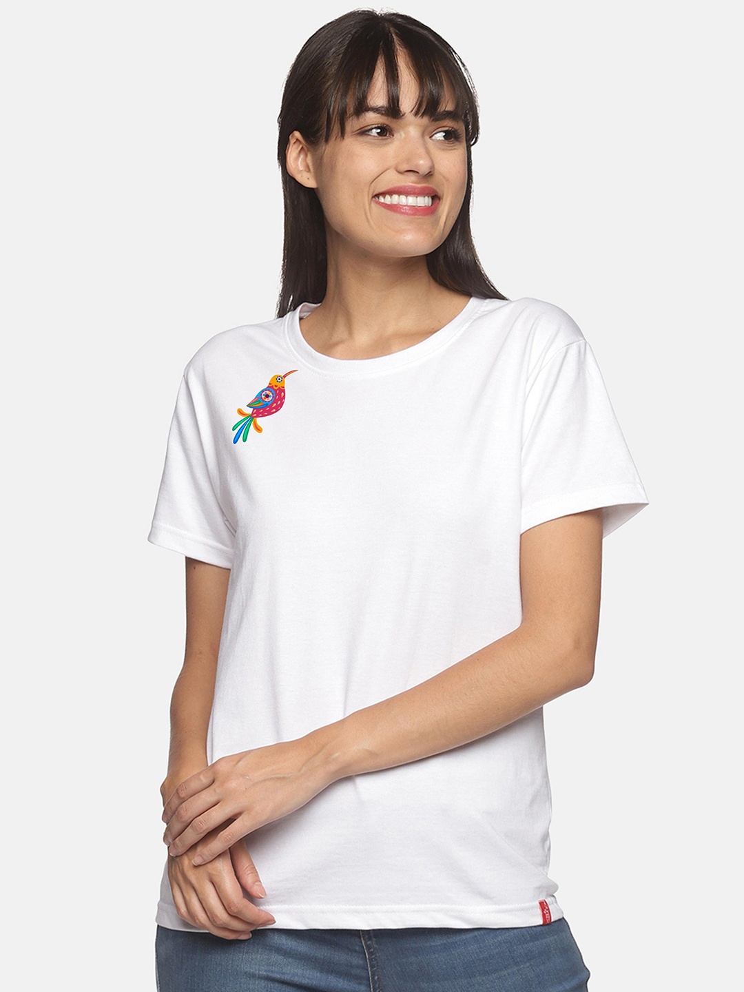 

NOT YET by us Women White Drop-Shoulder Sleeves T-shirt