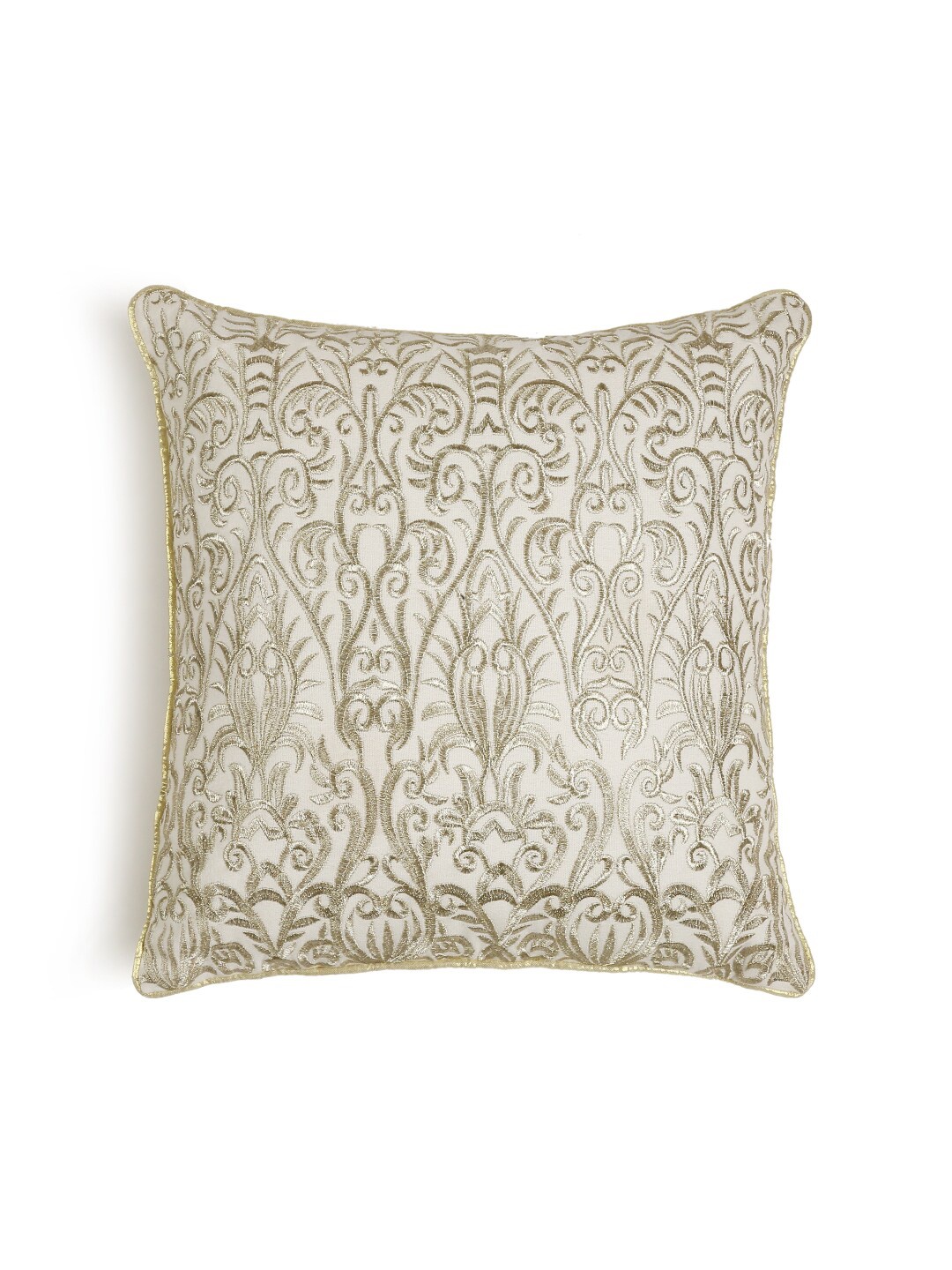 

Amoliconcepts Off White & Gold-Toned Embroidered Square Cushion Cover