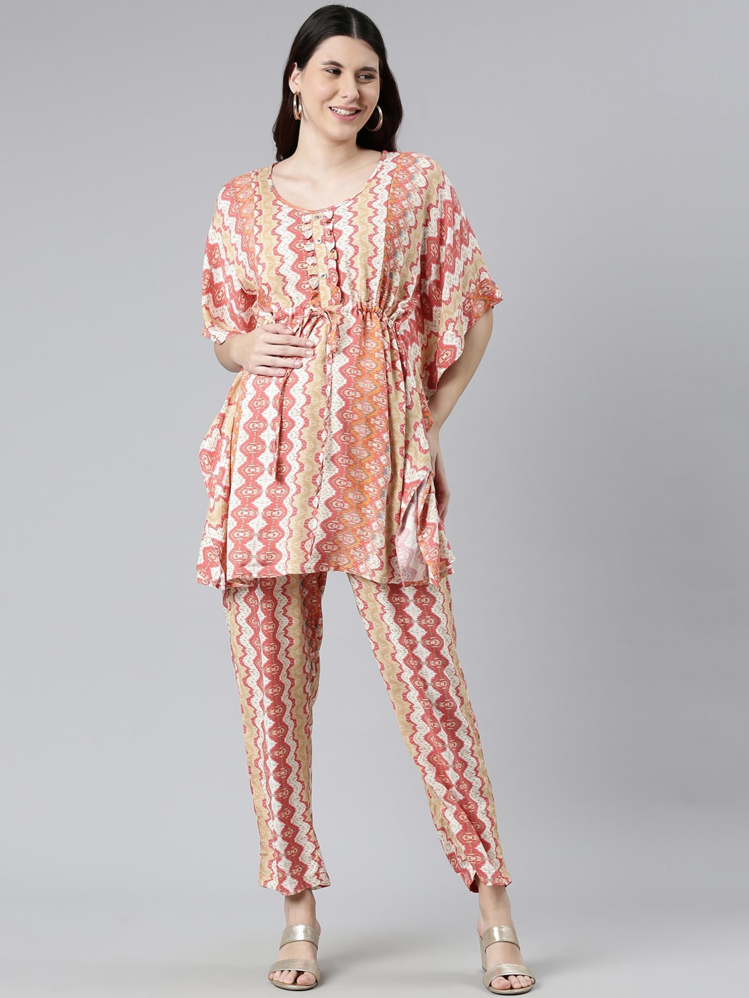 

GOLDSTROMS Women Peach-Coloured & Off White Feeding Printed Night suit