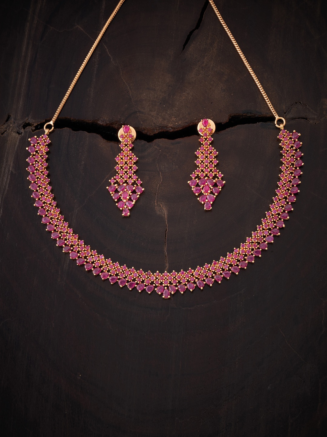

Kushal's Fashion Jewellery Pink CZ Studded Gold-Plated Jewellery Set