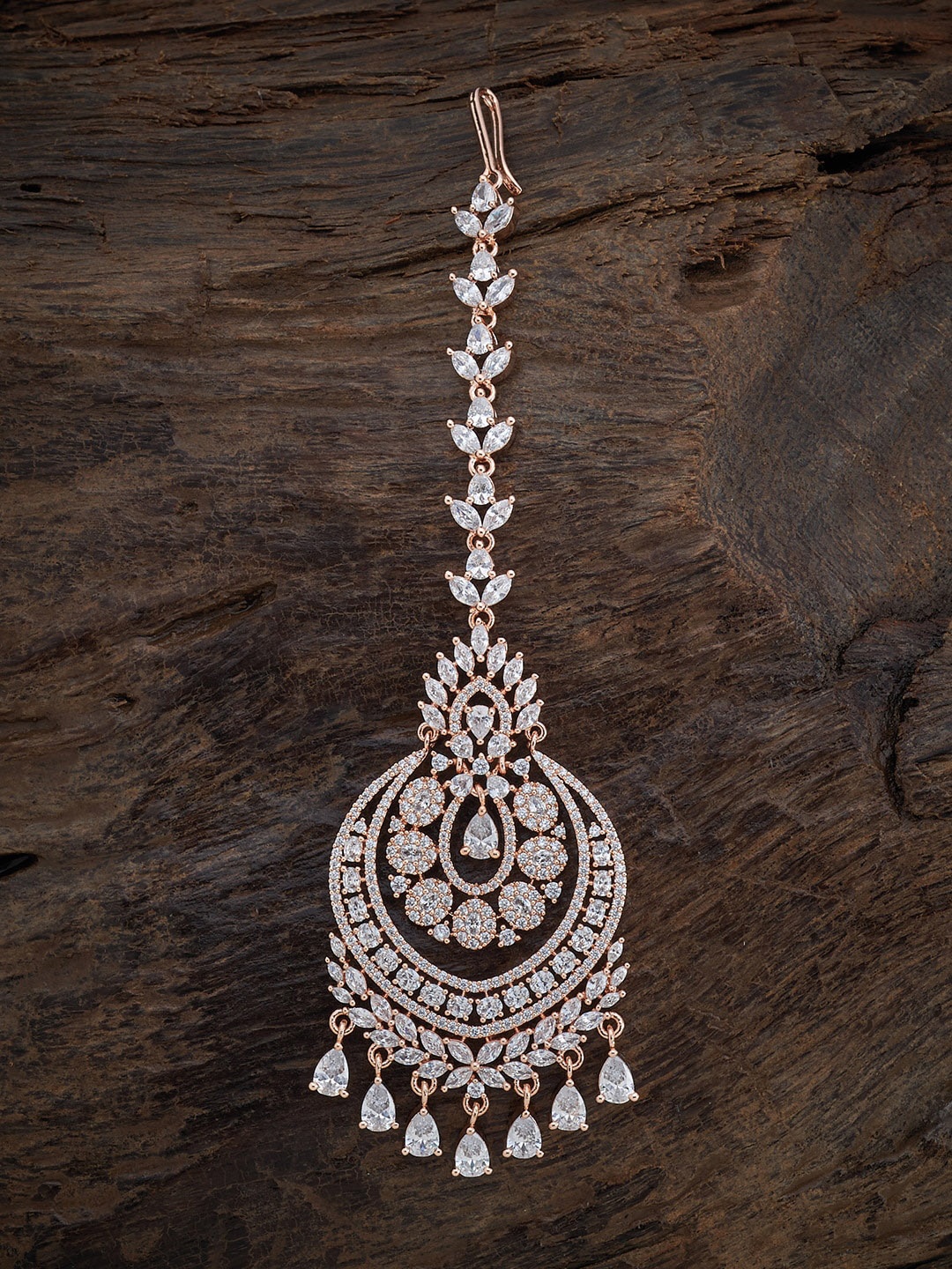 

Kushal's Fashion Jewellery White CZ Studded Rose Gold-Plated Maang Tikka