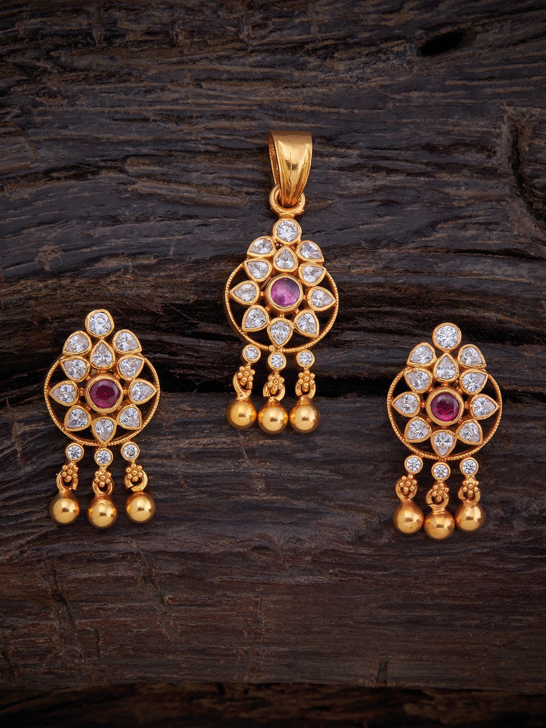 

Kushal's Fashion Jewellery Woman Temple Pendant & Earring Set, Pink