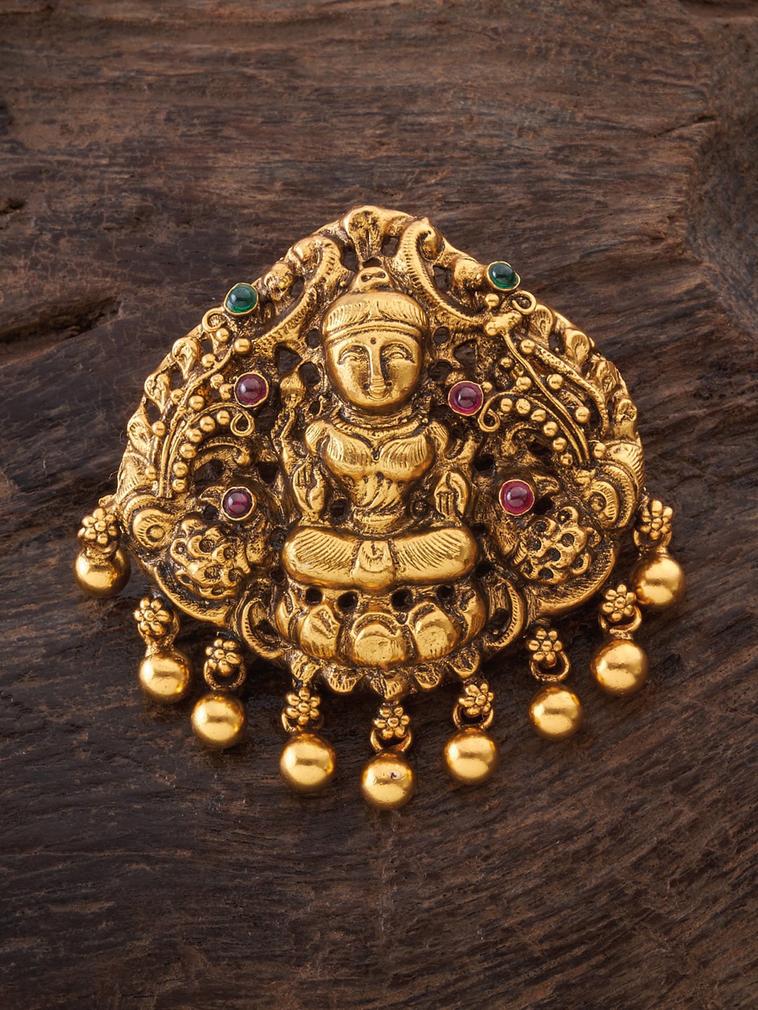 

Kushal's Fashion Jewellery Gold-Plated Ruby & Green Artificial Stone Studded Pendant, Red