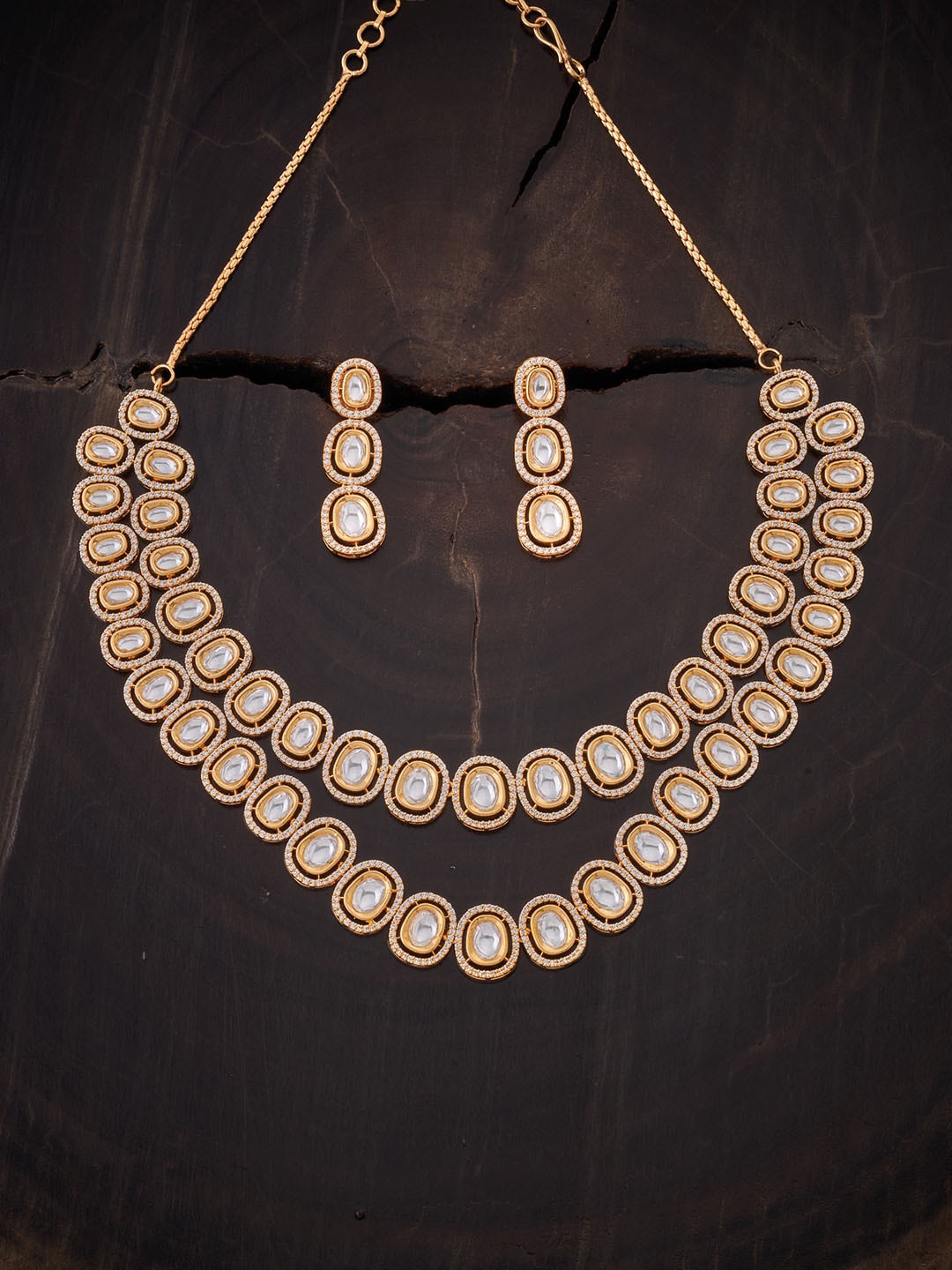 

Kushal's Fashion Jewellery Gold-Plated & White CZ-Studded Jewellery Set