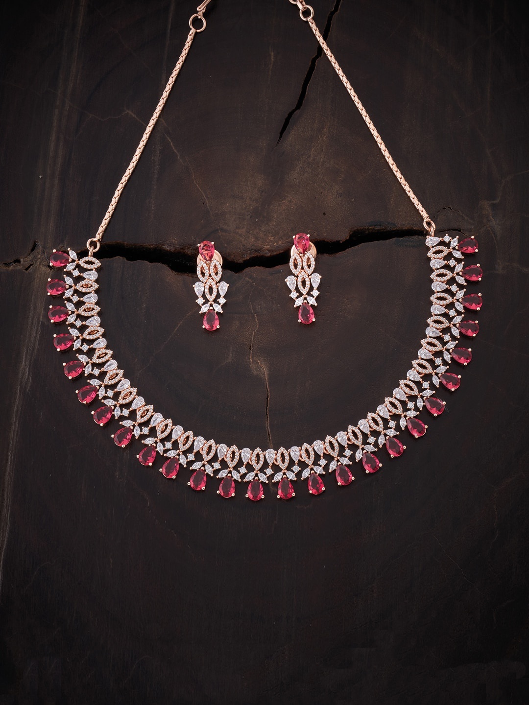 

Kushal's Fashion Jewellery Rose Gold-Plated Pink & White CZ-Studded Jewellery Set