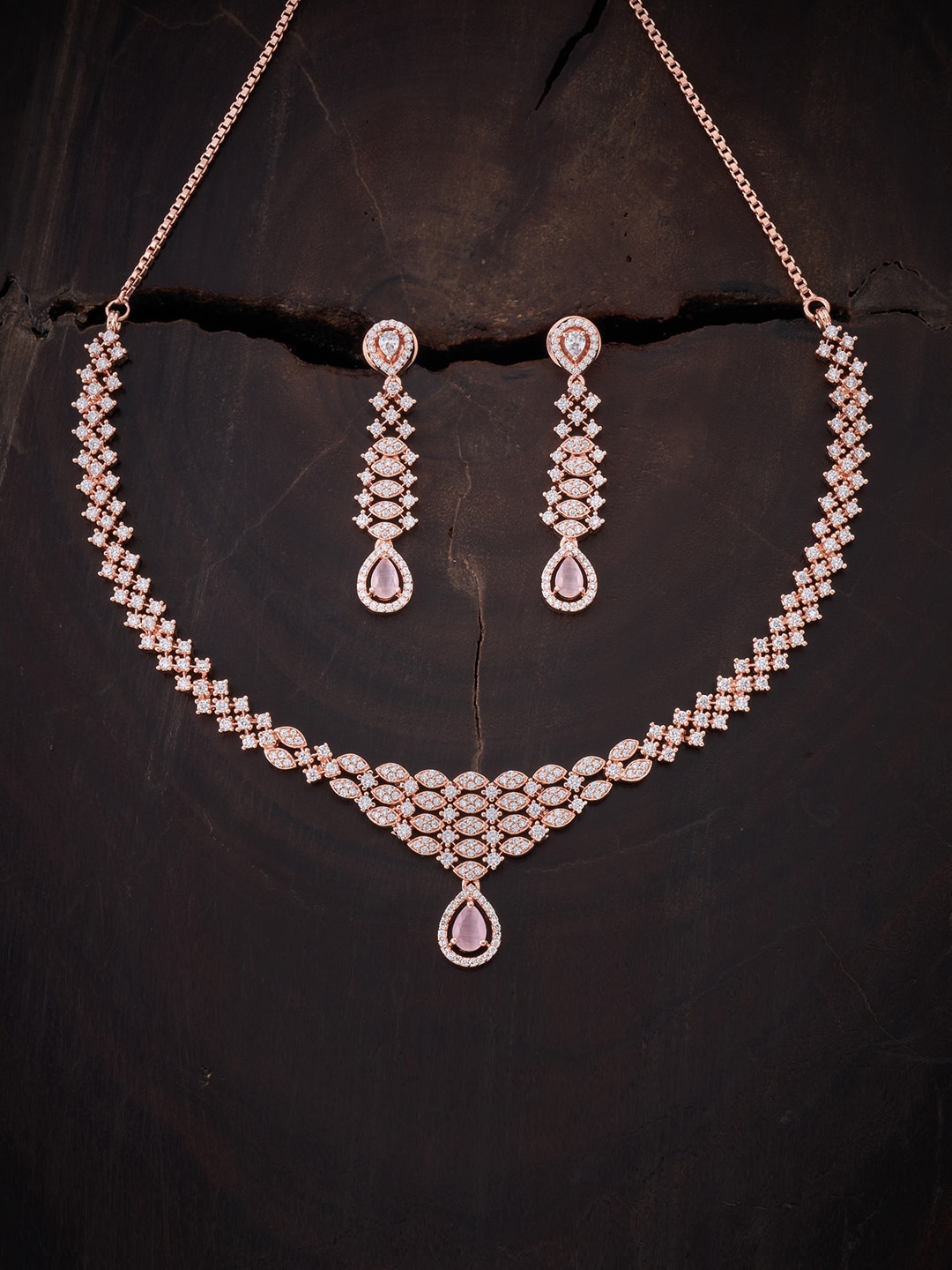 

Kushal's Fashion Jewellery Rose-Gold-Plated & White CZ-Studded Jewellery Set