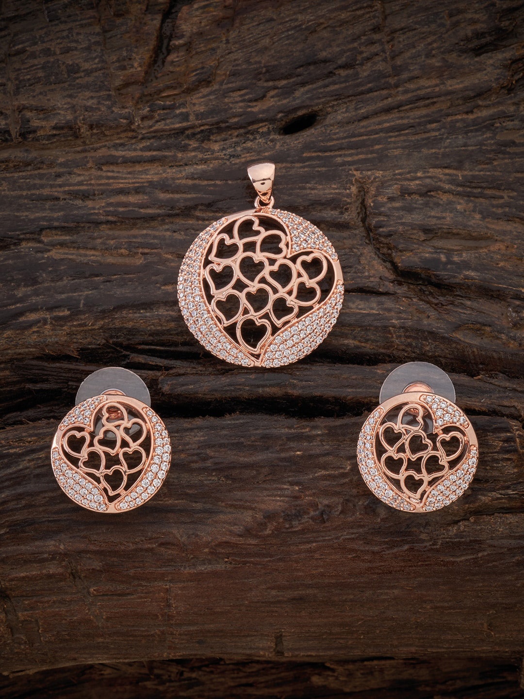 

Kushal's Fashion Jewellery Rose Gold Plated & White CZ-Studded Pendant Jewellery Set