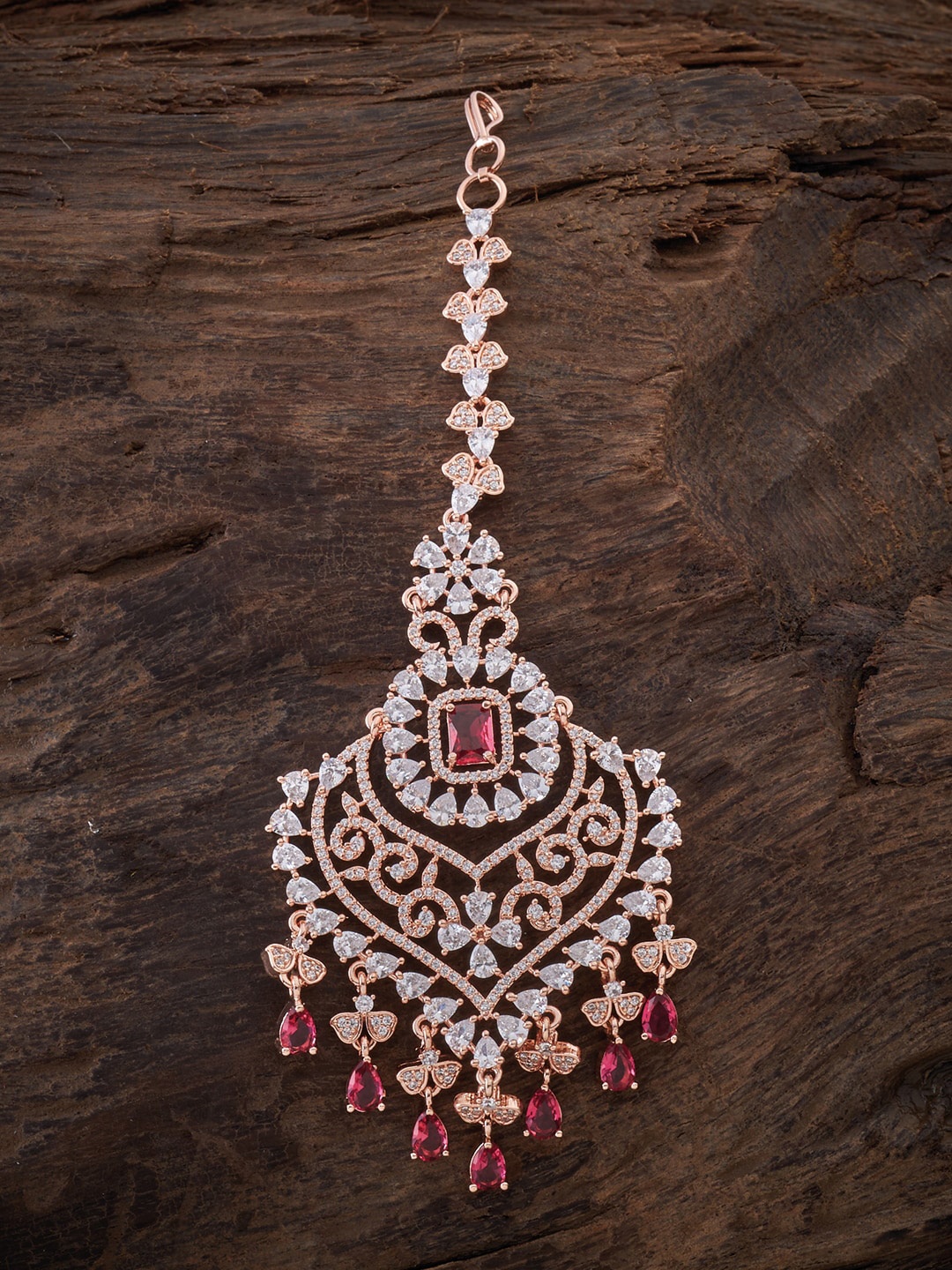 

Kushal's Fashion Jewellery Rose Gold-Plated Red & White Cubic Zirconia Head Jewellery