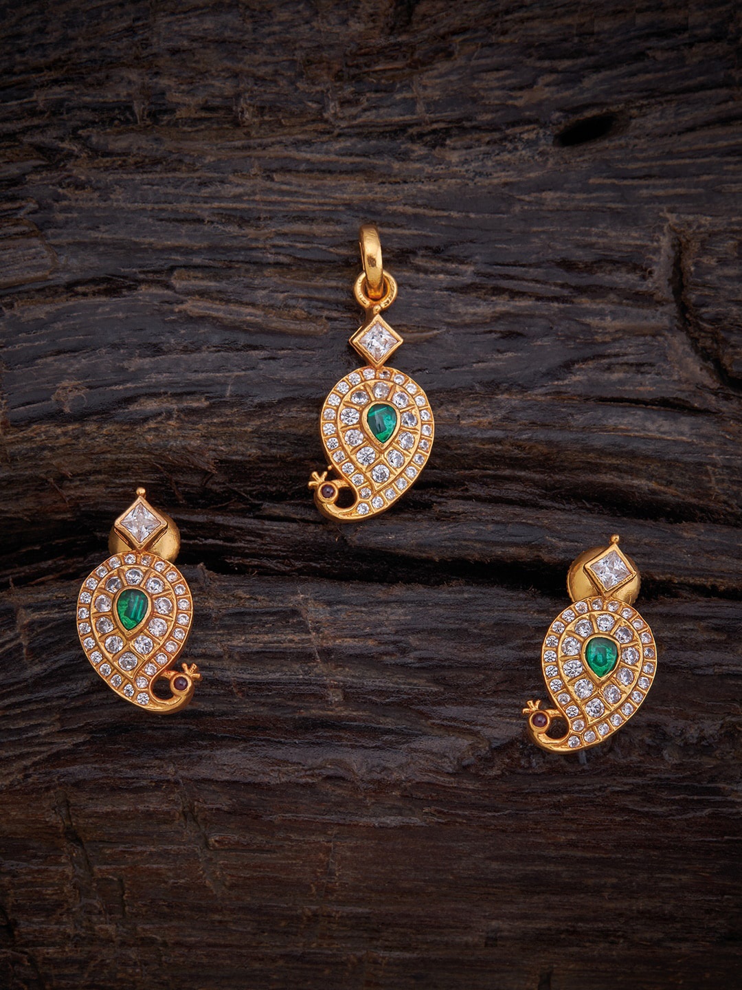 

Kushal's Fashion Jewellery Temple Silver with Spinal Stones Jewellery Set, Green