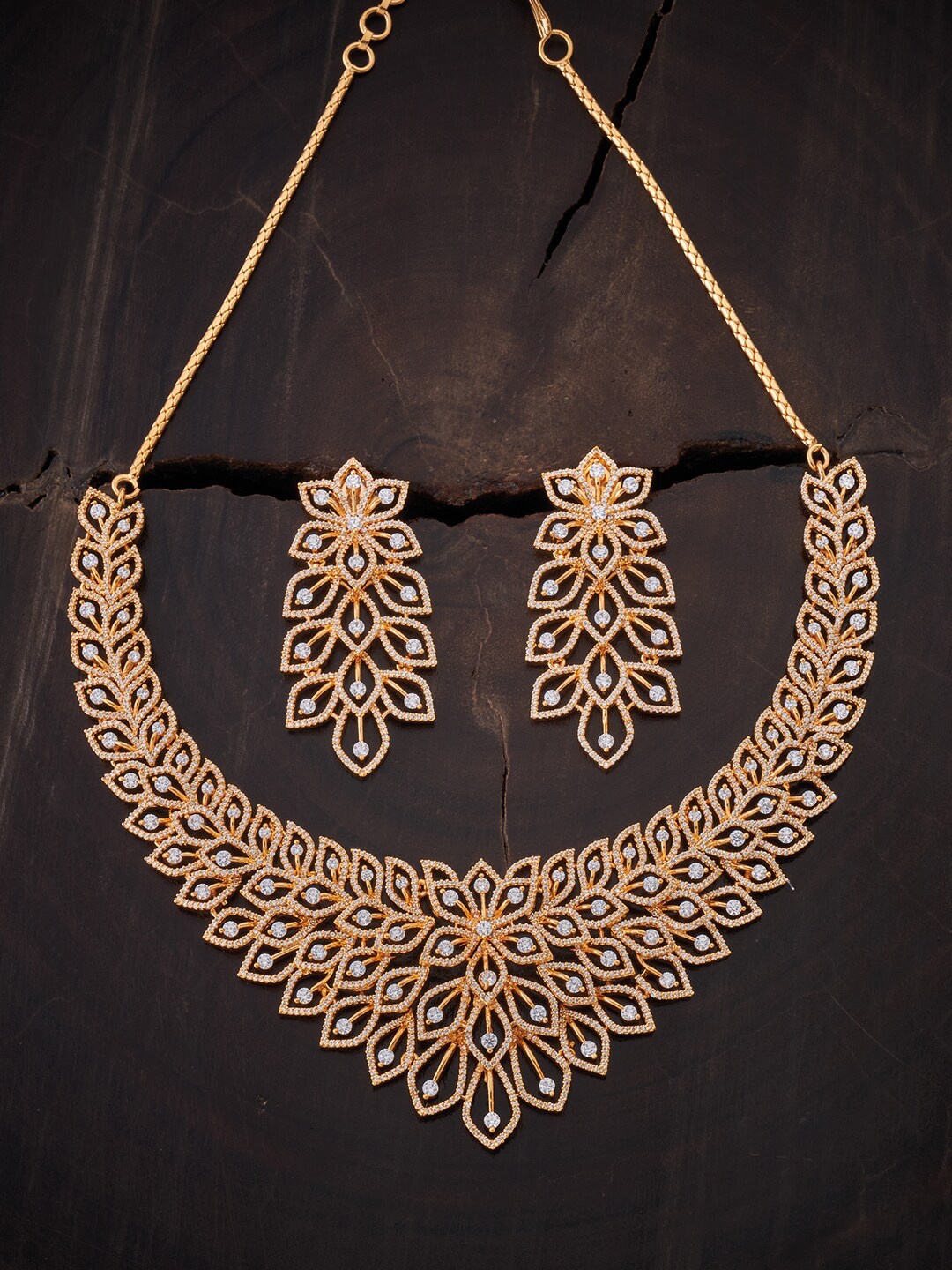 

Kushal's Fashion Jewellery Gold-Plated White Cubic Zirconia-Studded Jewellery Set