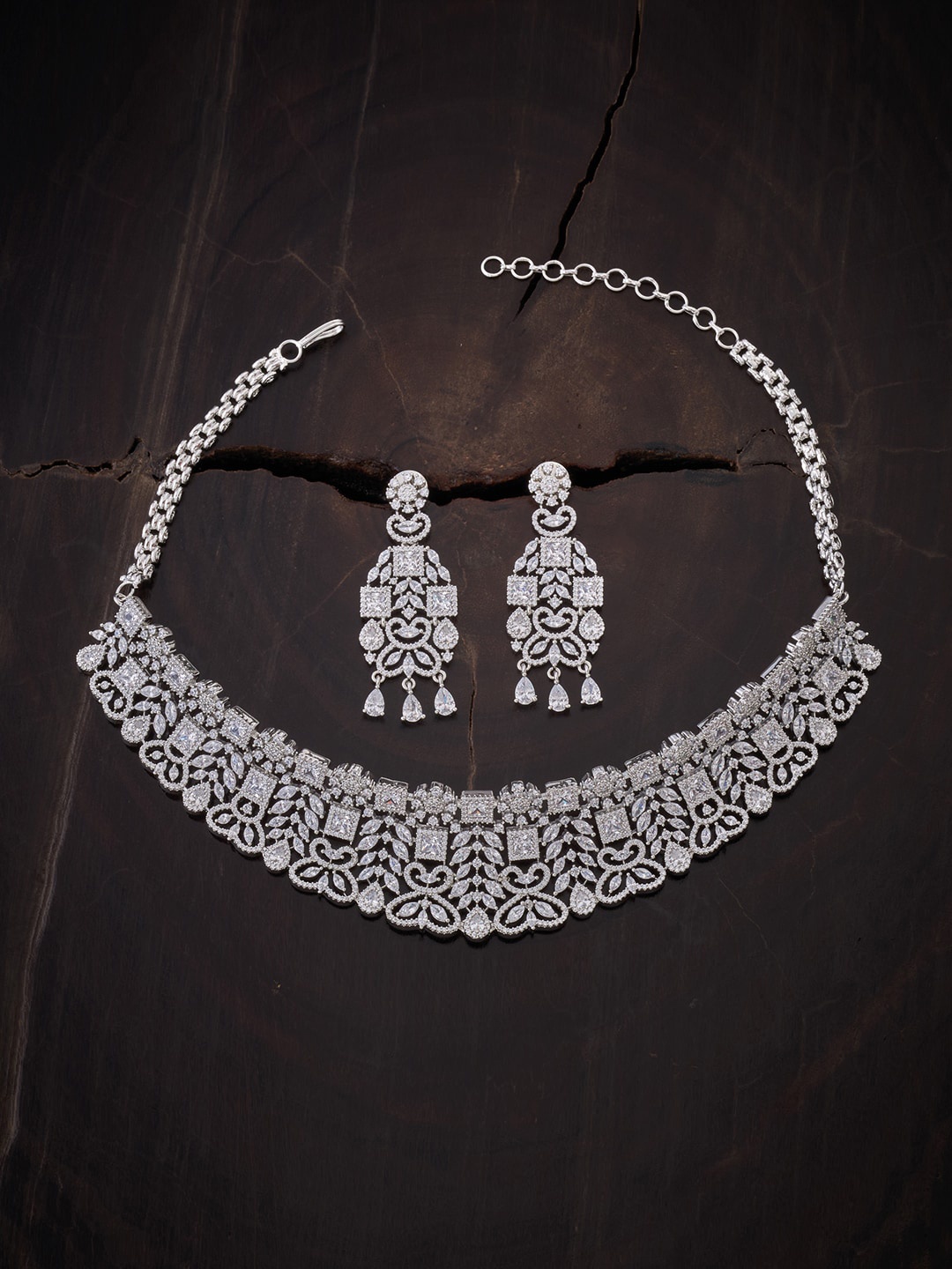 

Kushal's Fashion Jewellery Women White Rhodium Plated Cubic Zirconia Jewellery Set