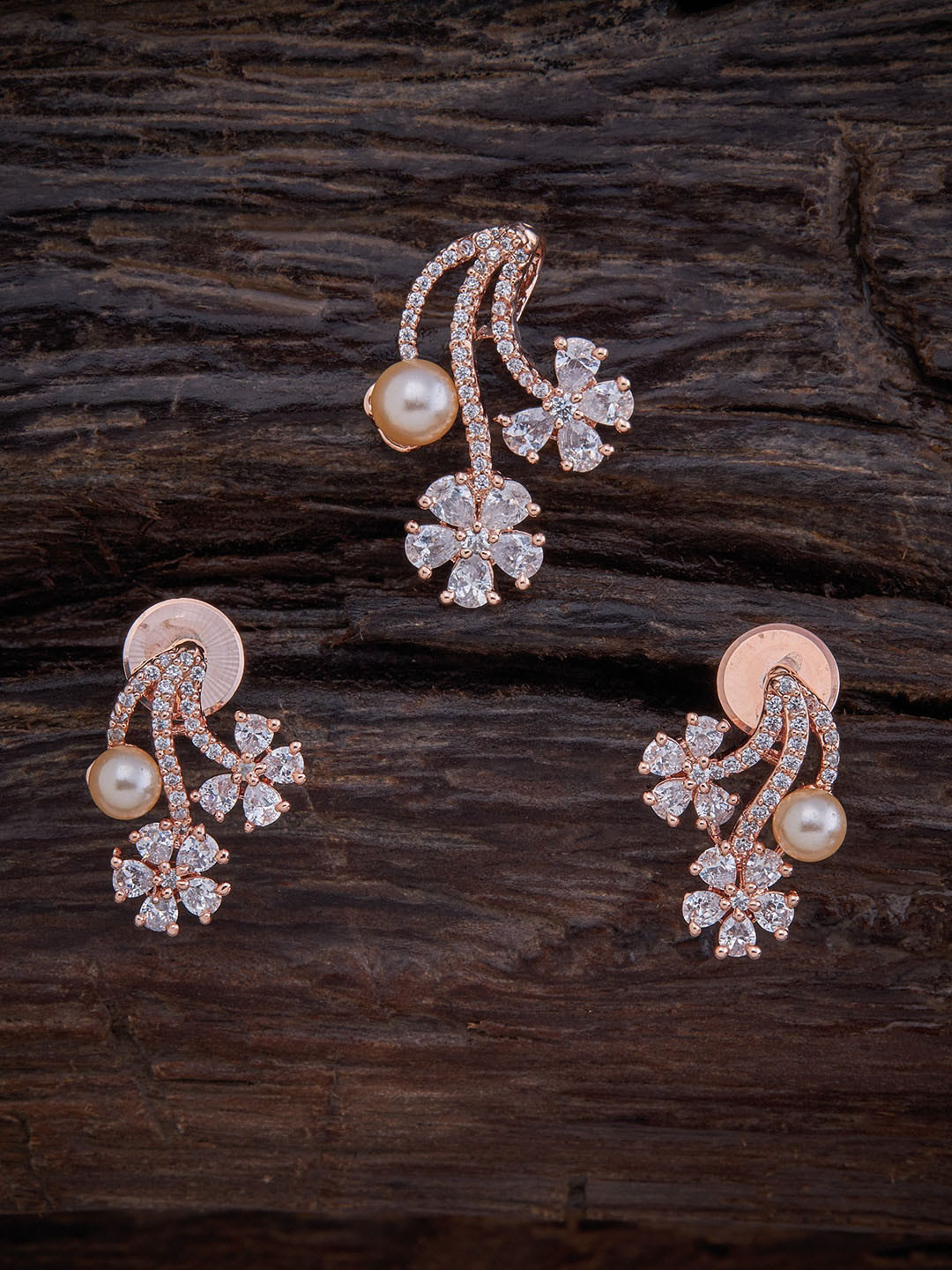 

Kushal's Fashion Jewellery Rose Gold Polish With Sparkling Cubic Zirconia Jewellery Set, White