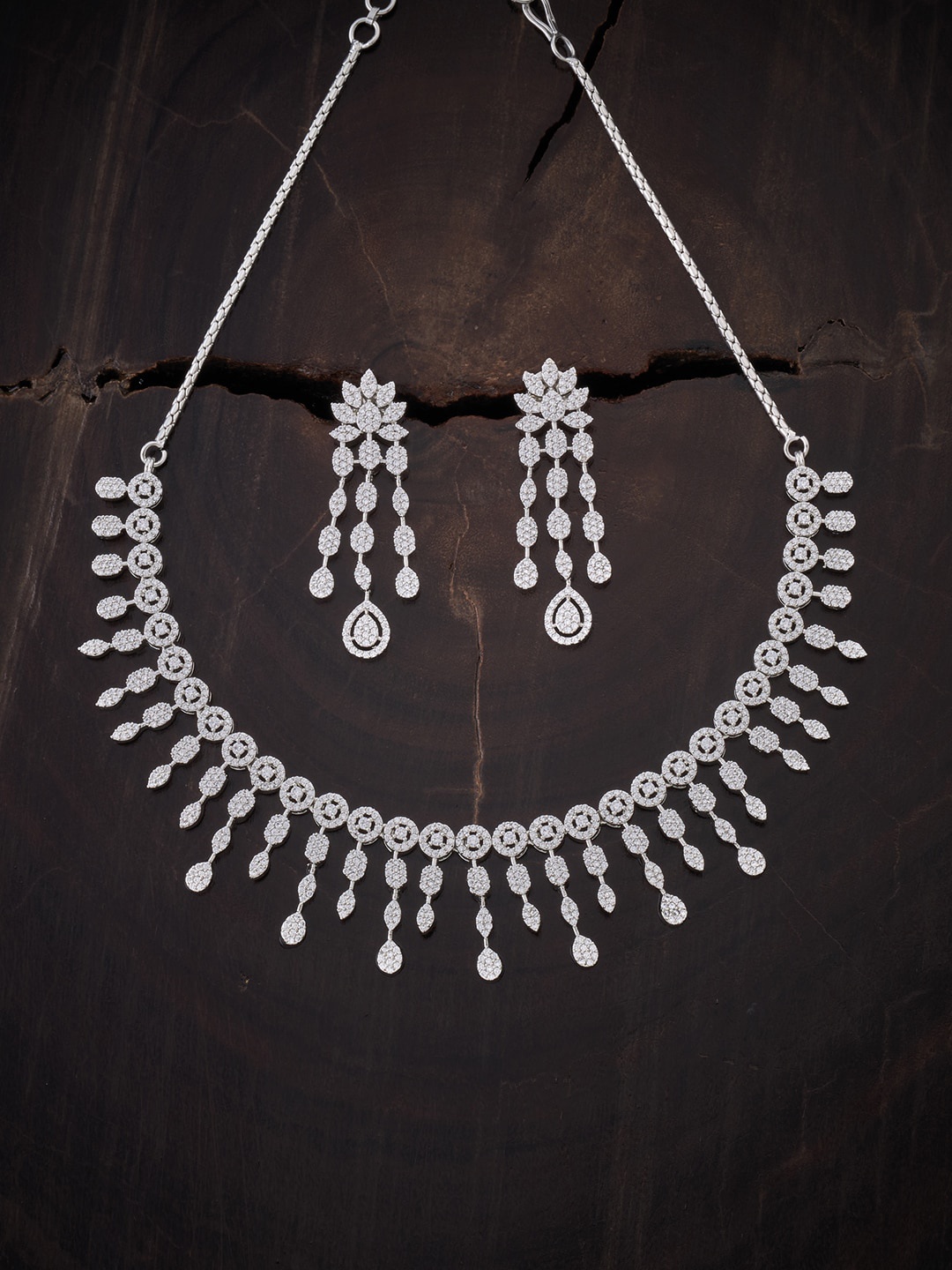 

Kushal's Fashion Jewellery Rhodium-Plated White CZ Stone Studded Jewellery Set