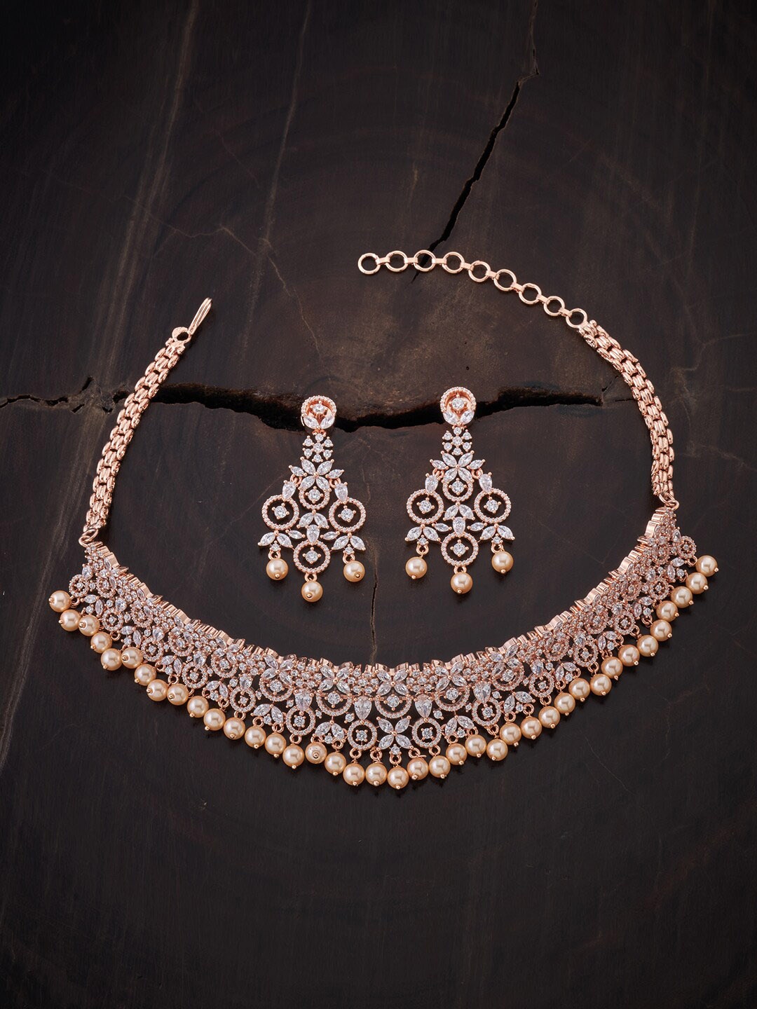 

Kushal's Fashion Jewellery Rose Gold-Plated White CZ Stone-Studded & Beaded Jewellery Set