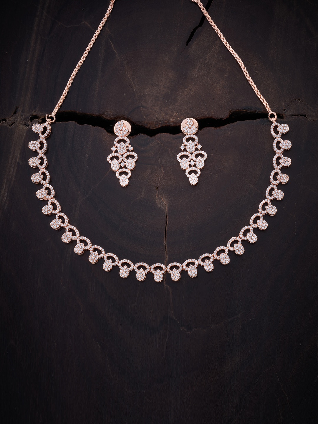 

Kushal's Fashion Jewellery Rose Gold-Plated White CZ Studded Jewellery Set