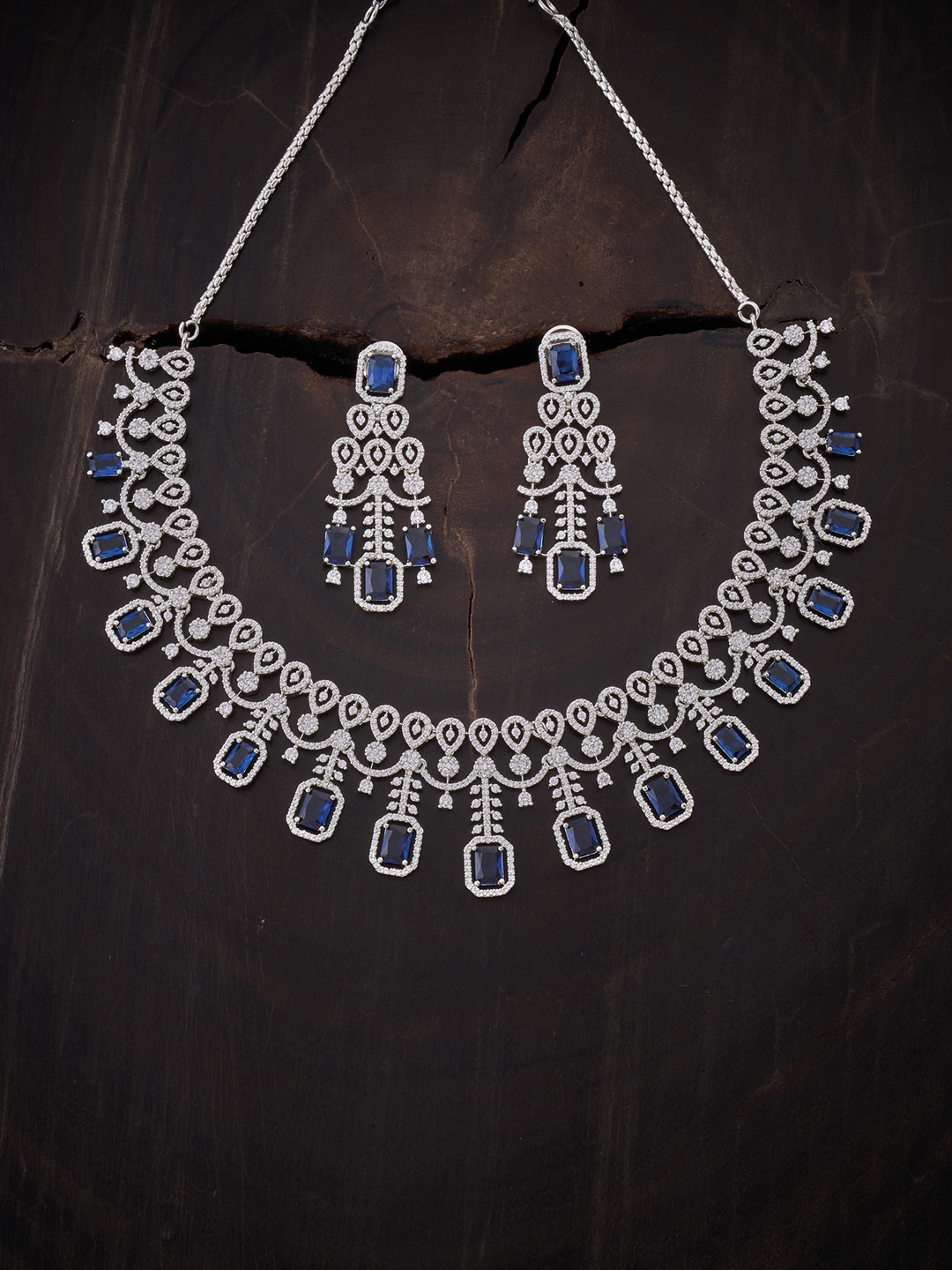 

Kushal's Fashion Jewellery Rhodium-Plated Silver-Toned White CZ-Studded Jewellery Set