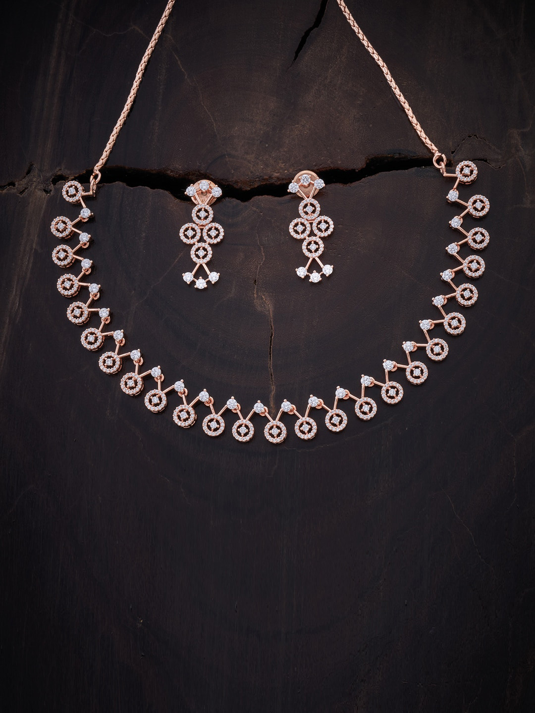 

Kushal's Fashion Jewellery Rose Gold-Plated White CZ Stone-Studded Jewellery Set