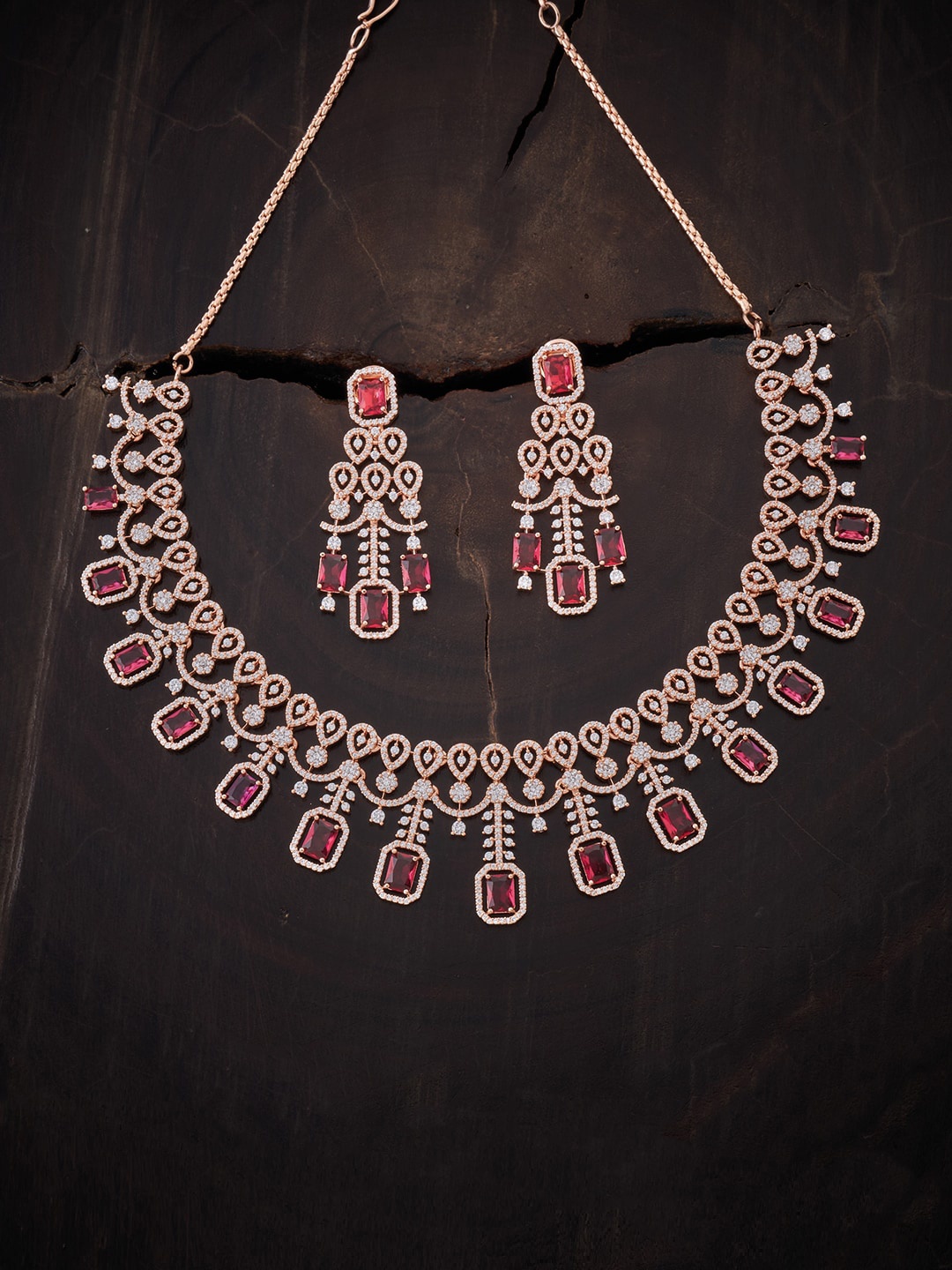 

Kushal's Fashion Jewellery Rose Gold-Plated Red Cubic Zirconia Jewellery Set