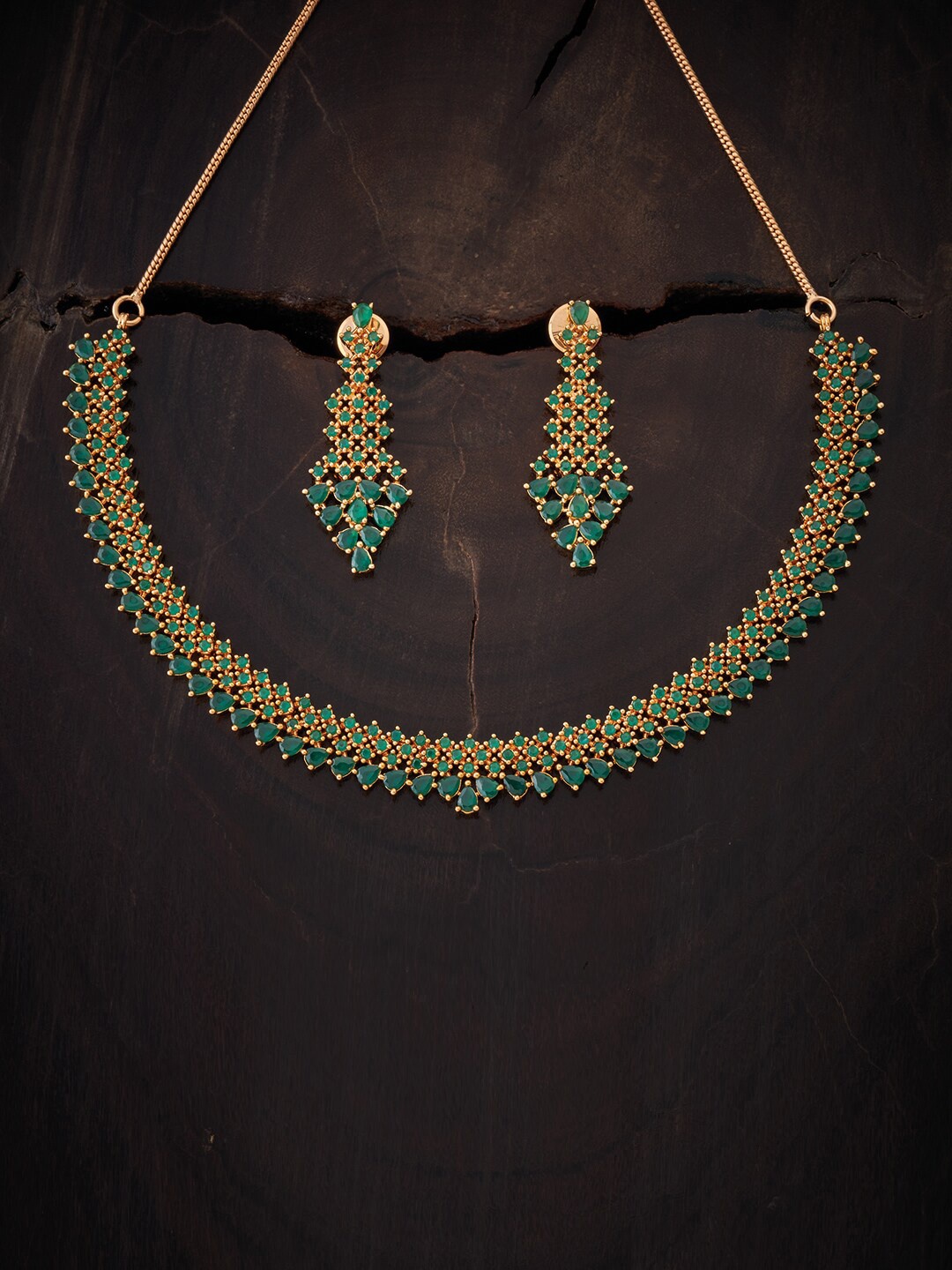 

Kushal's Fashion Jewellery Gold-Plated Green Cubic Zirconia Jewellery Set