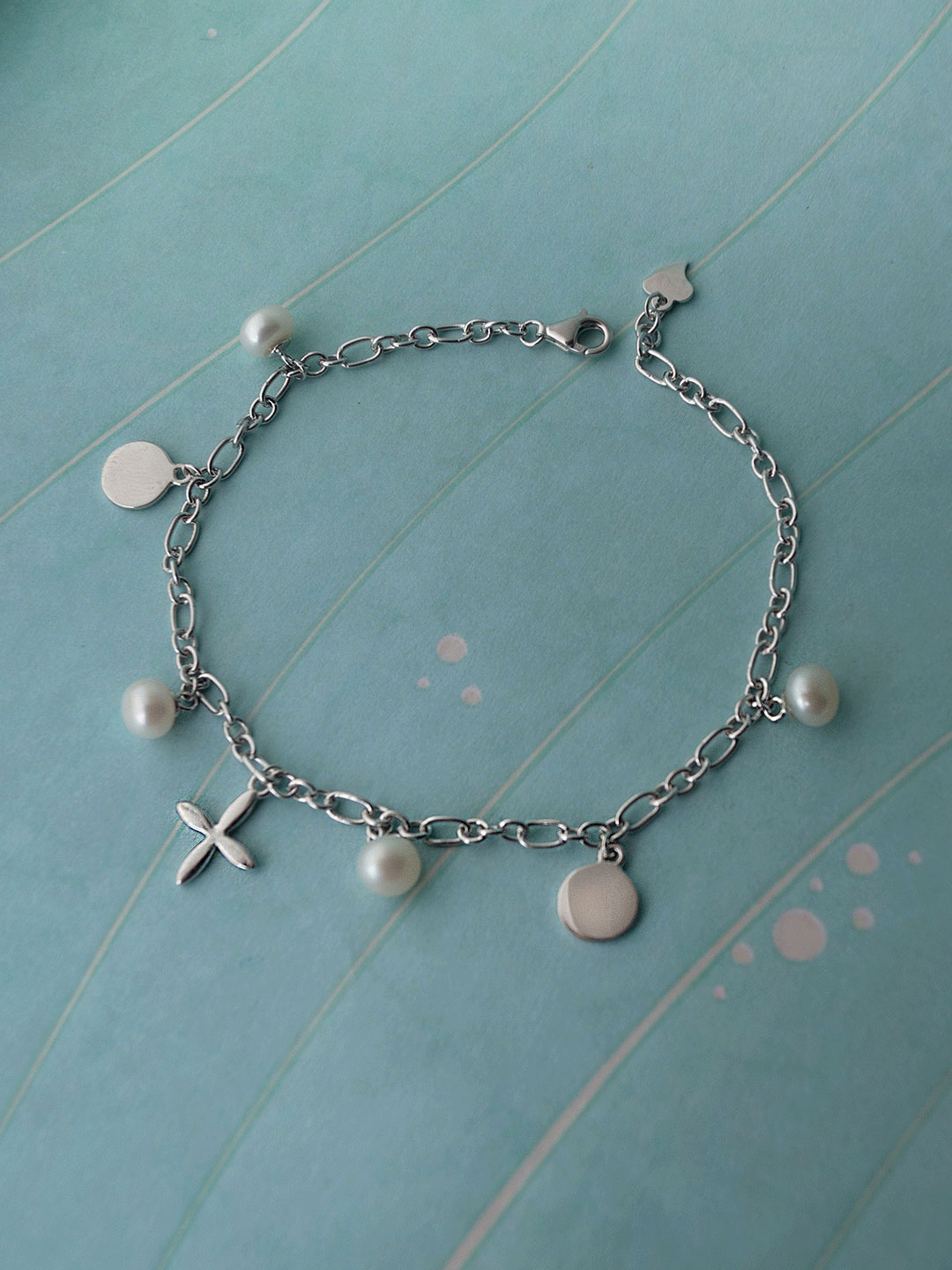 

MANNASH Women Sterling Silver Pearls Silver-Plated Link Bracelet