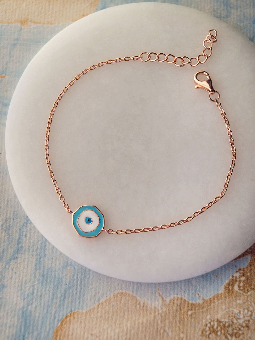 

MANNASH Women Rose Gold Plated & White 925 Sterling Silver Evil Eye Link Bracelet