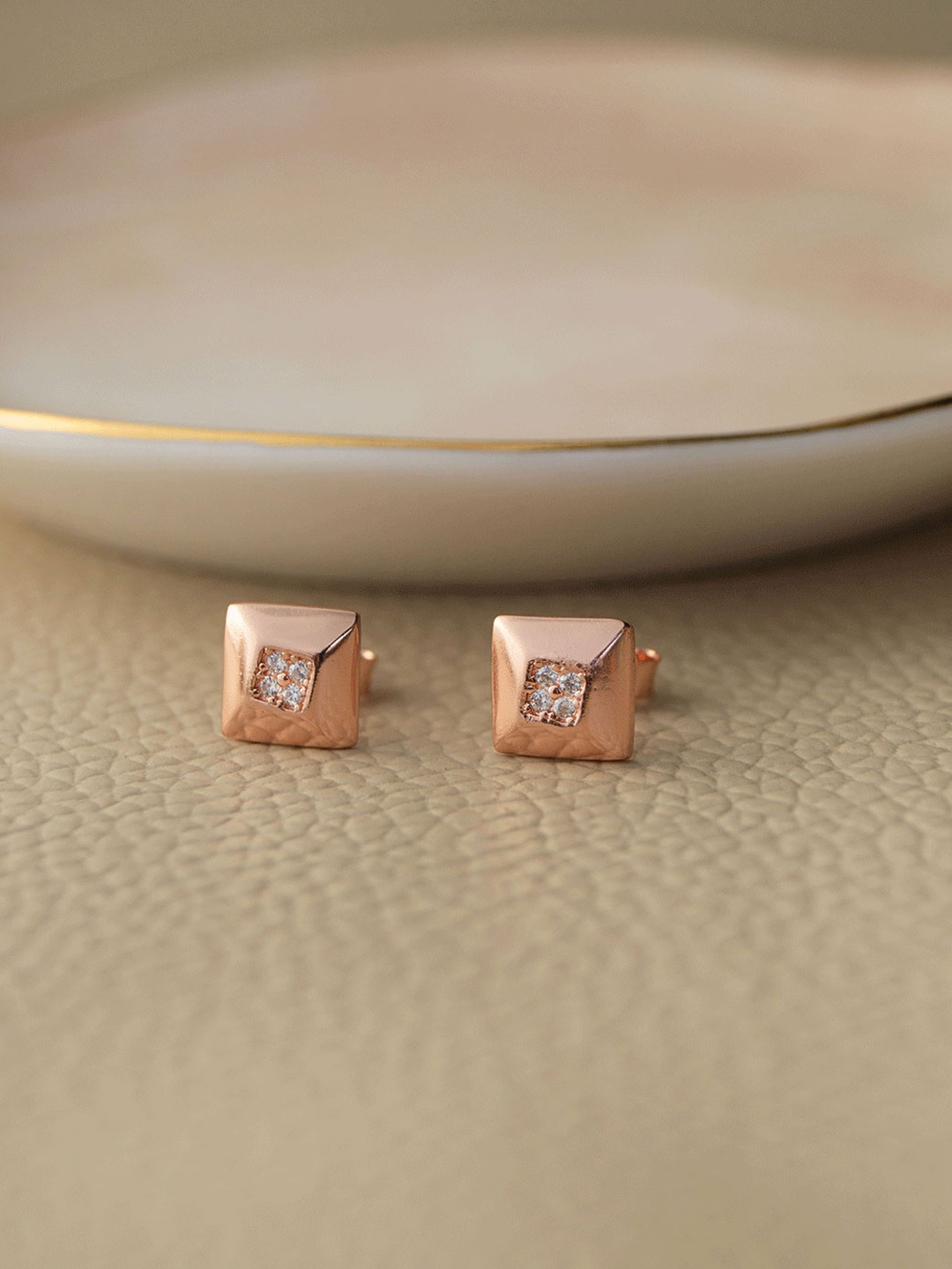 

MANNASH 925 Sterling Silver Rose Gold Plated Square Studs