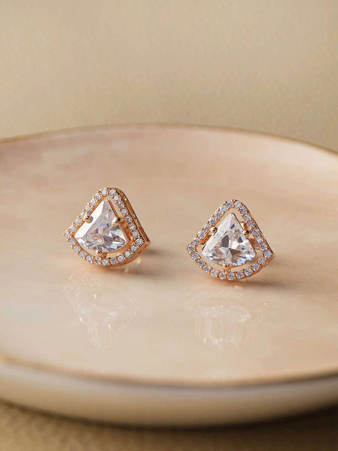 

MANNASH Rose Gold-Plated Triangular Studs Earrings