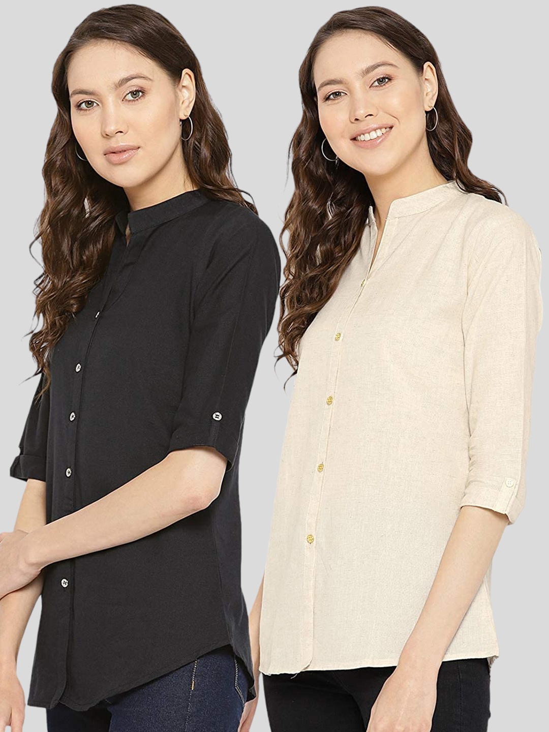 

Vastraa Fusion Women Pack Of 2 Pure Cotton Comfort Casual Shirts, Beige