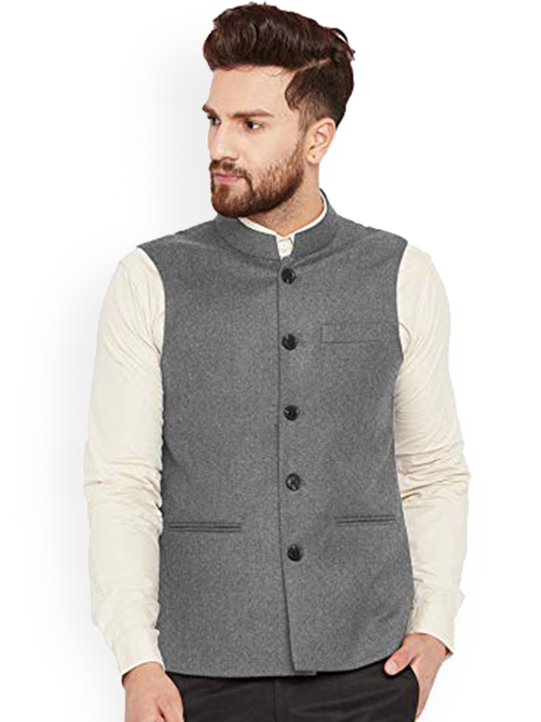 

Vastraa Fusion Men Grey Solid Nehru Jackets