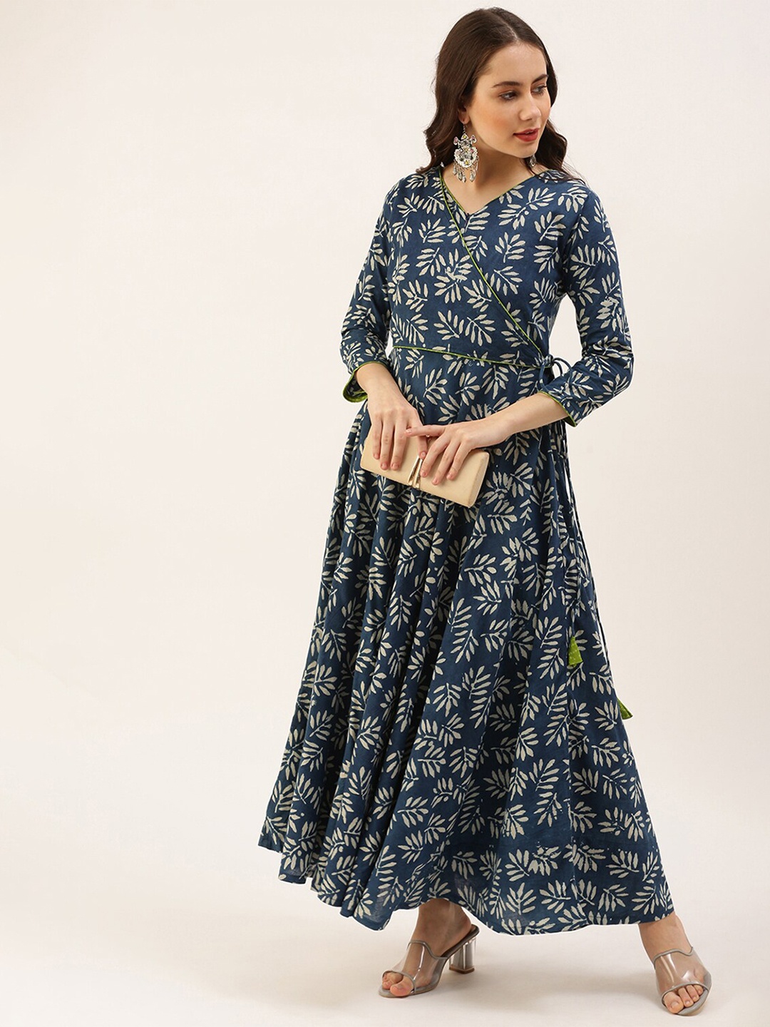 

Putchi Blue Floral Printed Ethnic Pure Cotton Maxi Dress