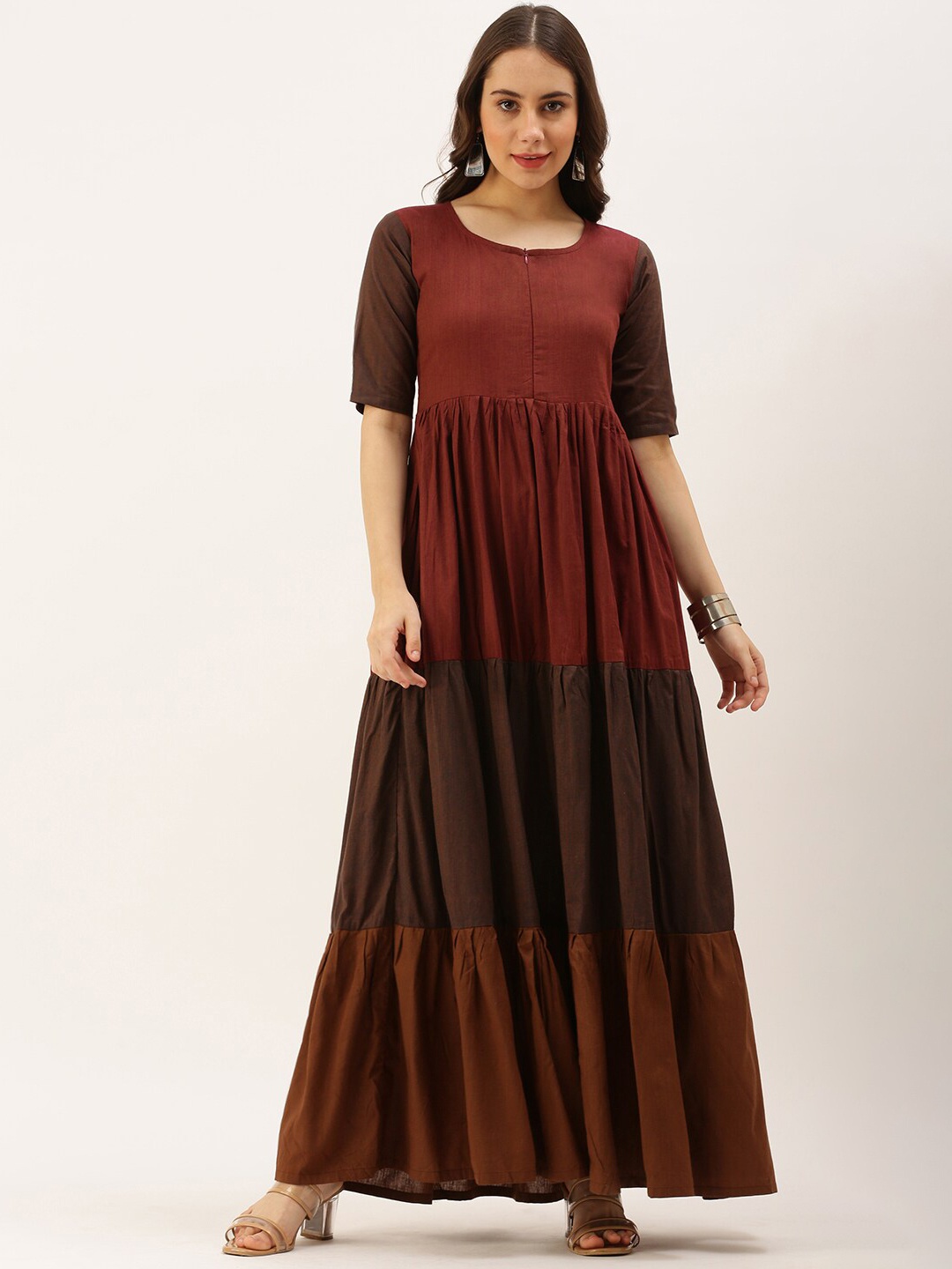 

Putchi Brown Colourblocked Colourblocked Maxi Maxi Dress