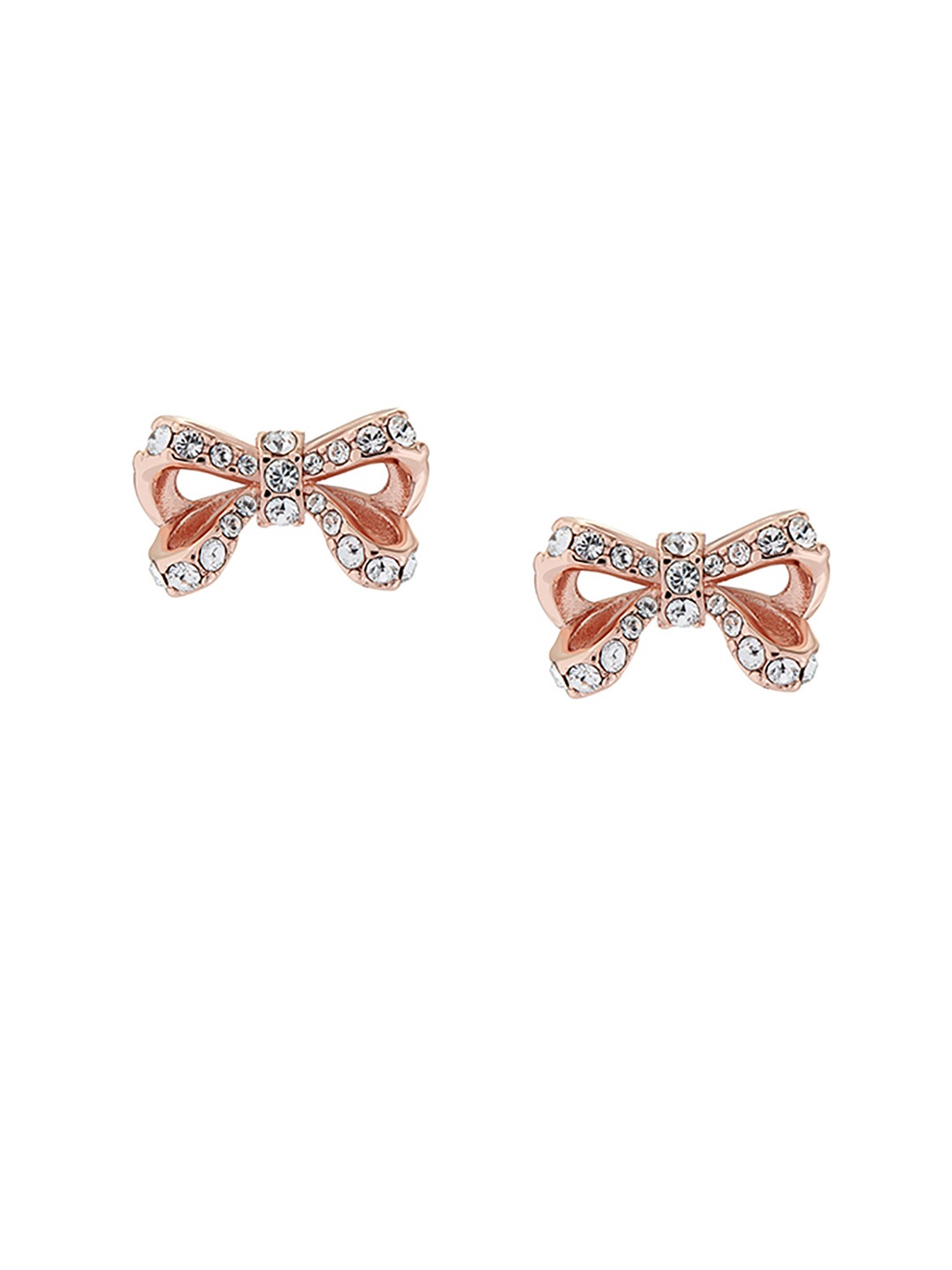 

Ted Baker Rose Gold-Toned & White Crystal Studded Bow Studs Earrings