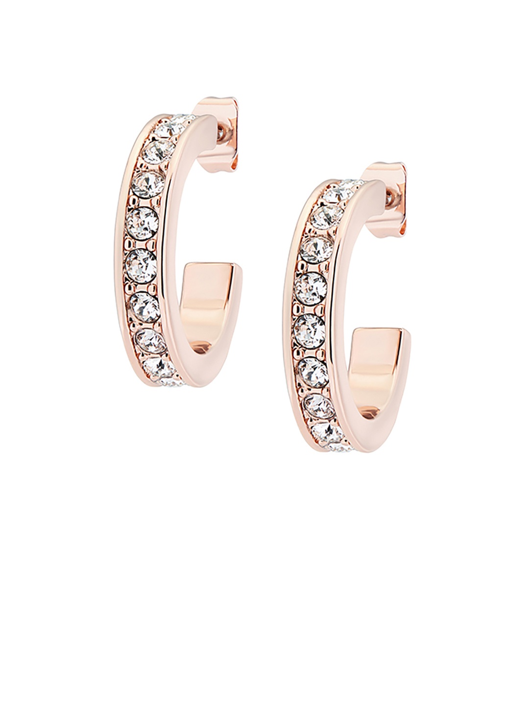 

Ted Baker Rose Gold-Toned & White Crystal Studded Circular Half Hoop Earrings