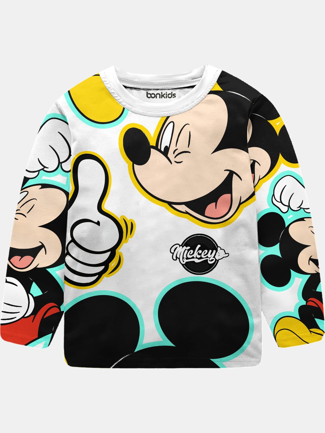 

BONKIDS Boys White & Black Mickey Mouse Printed T-shirt