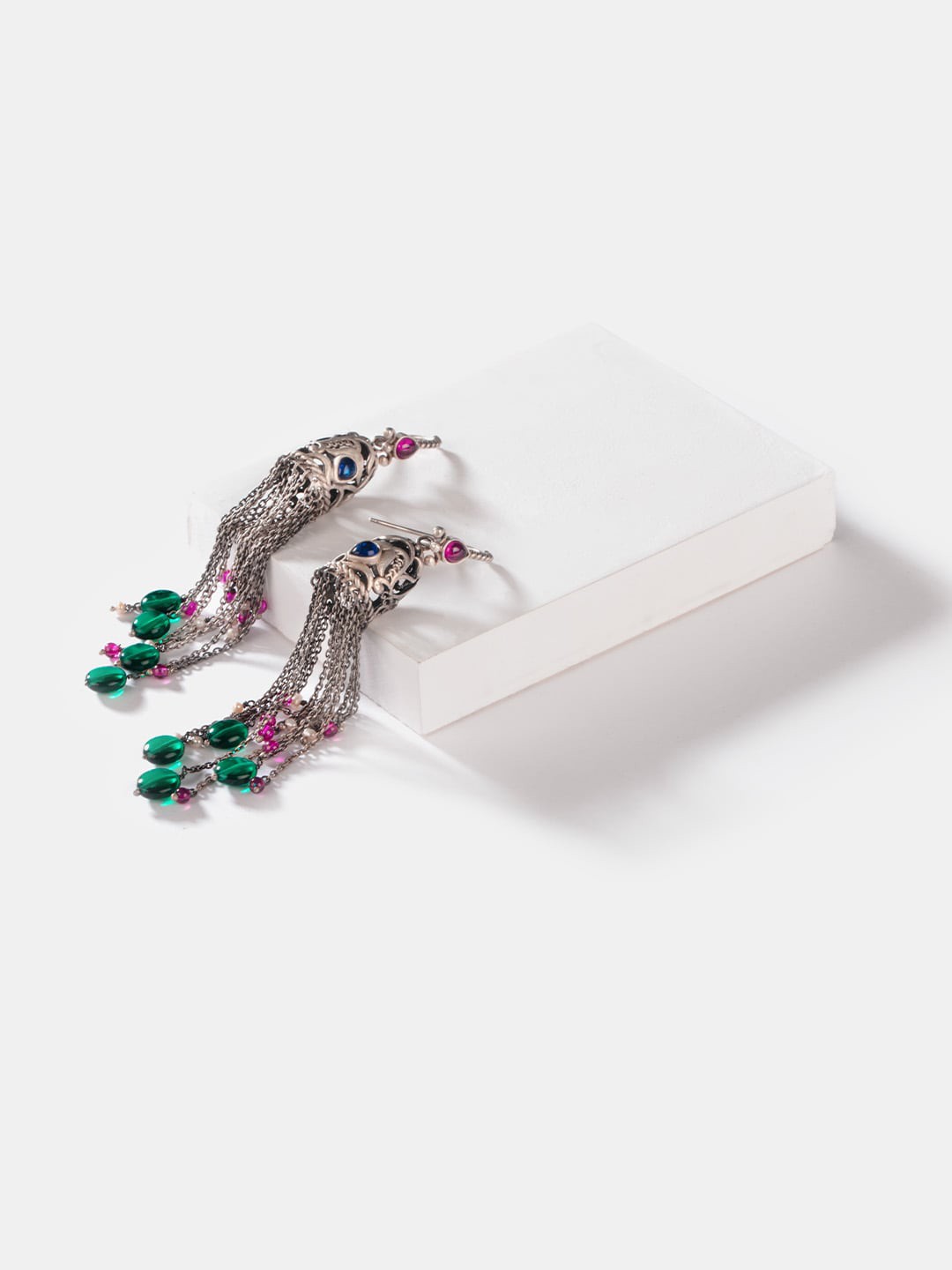 

SHAYA Silver-Toned Contemporary Oxidised 925 Silver Drop Earrings