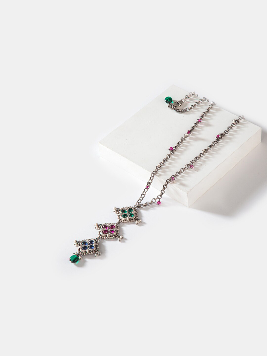 

SHAYA Silver-Toned & Green Sterling Silver Oxidised Chain