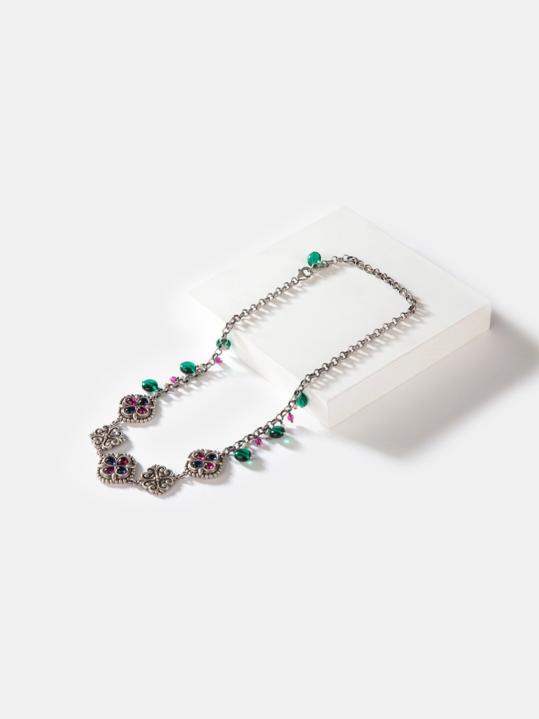 

SHAYA Silver-Toned & Green Sterling 925 Silver Necklace