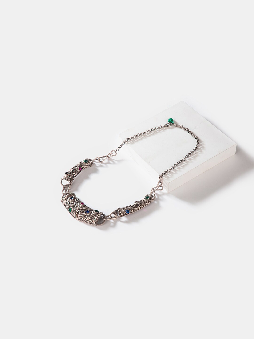 

SHAYA Silver-Toned & Green Sterling Silver Silver-Plated Necklace