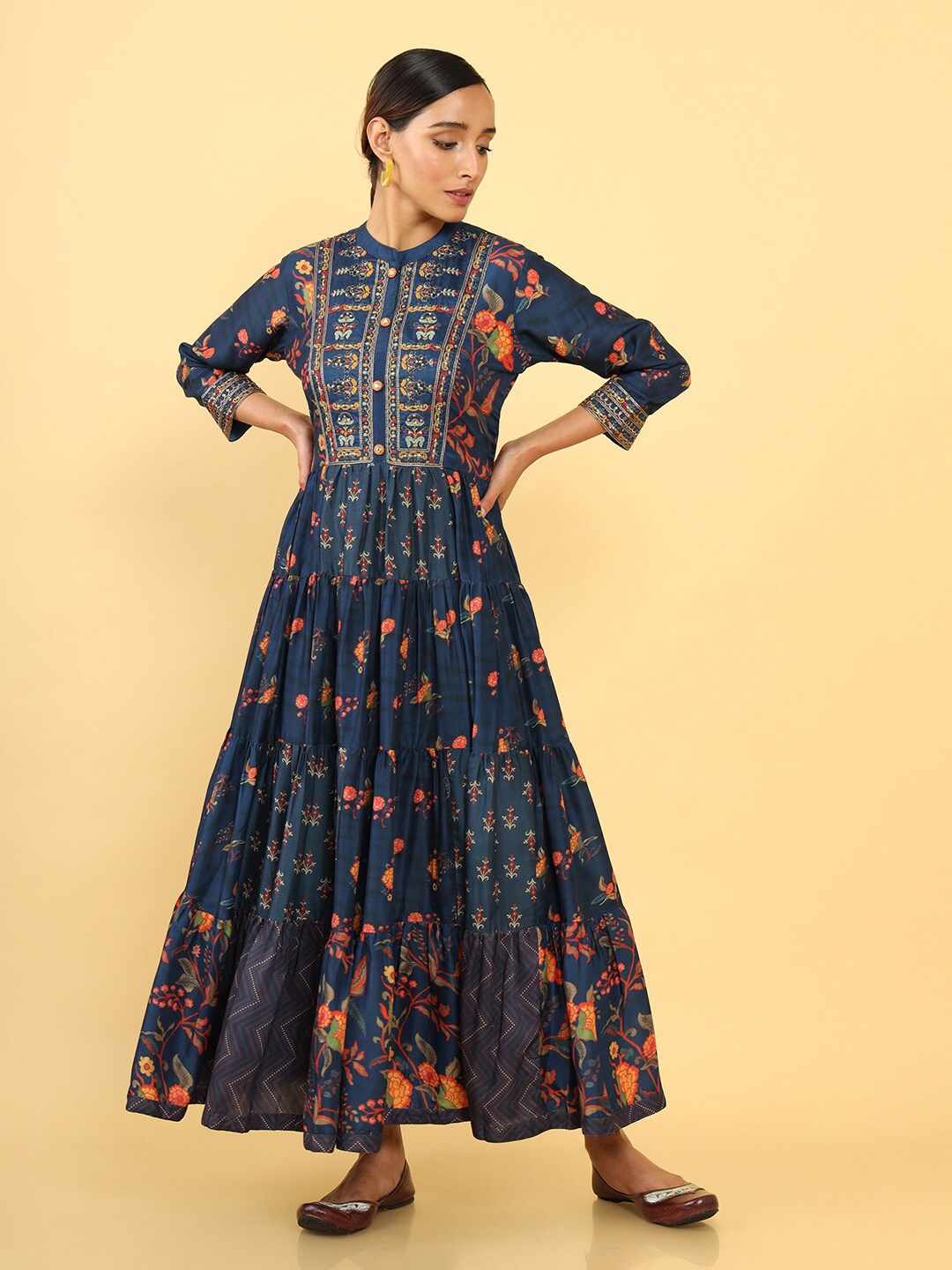 

Soch Women Floral Printed Ethnic Maxi Maxi Dress, Navy blue