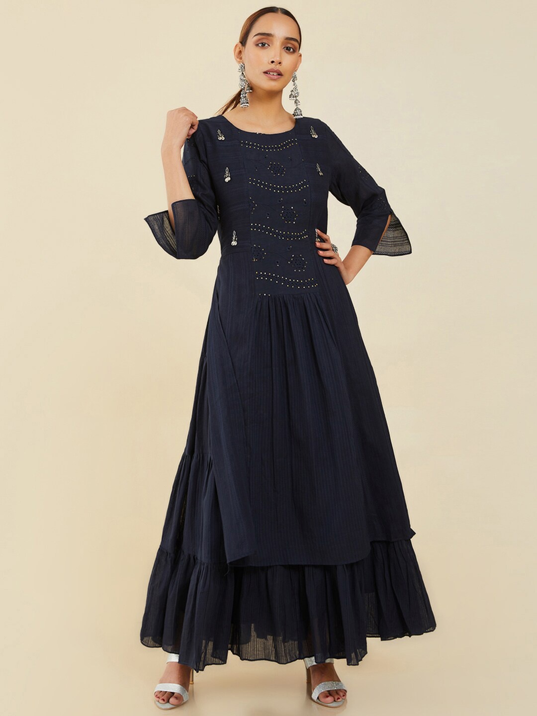 

Soch Women Sequin Embellished A-Line Dress, Navy blue