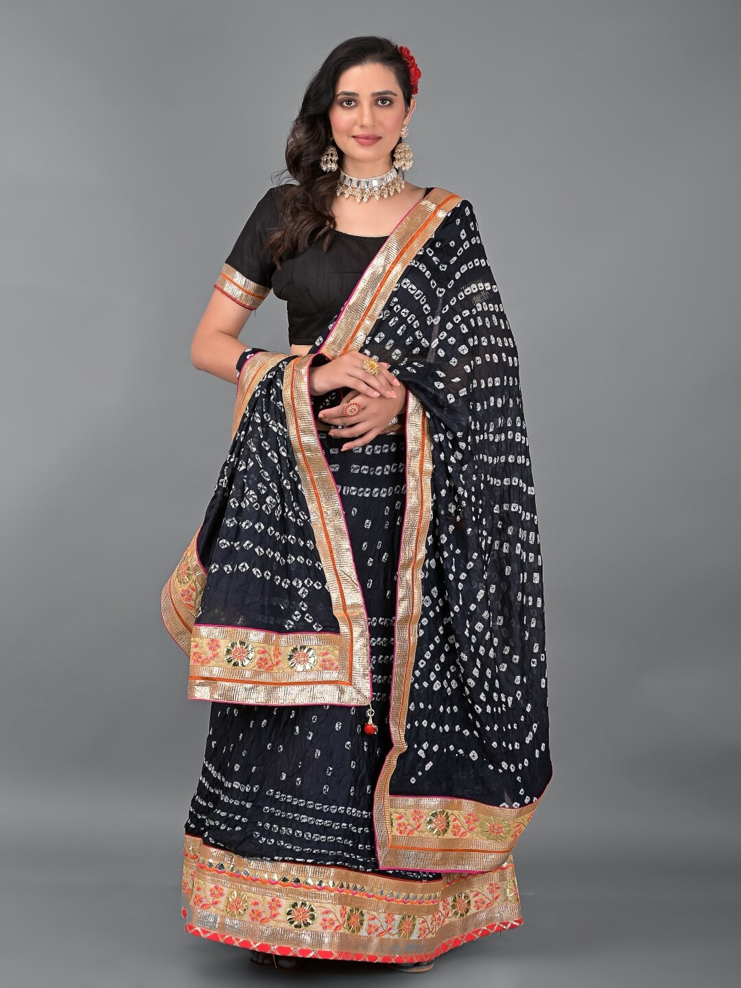 

Apratim Black & White Ready to Wear Lehenga & Unstitched Blouse With Dupatta