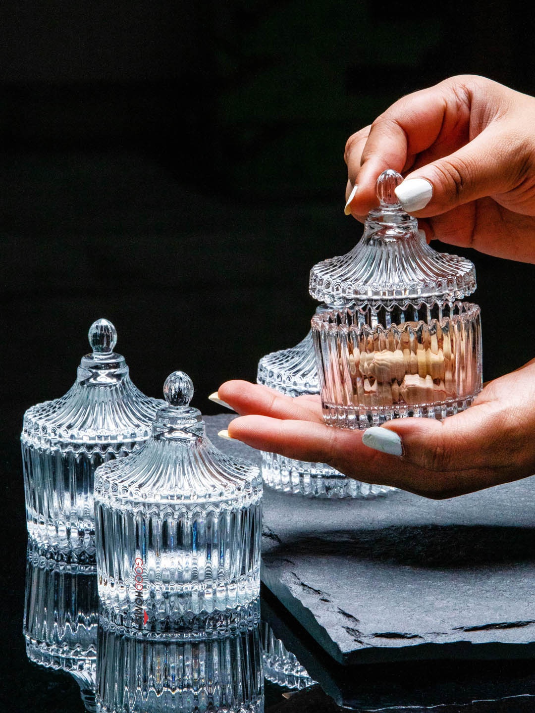 

GOODHOMES Transparent Set Of 4 Glass Candy Jar 90 ml
