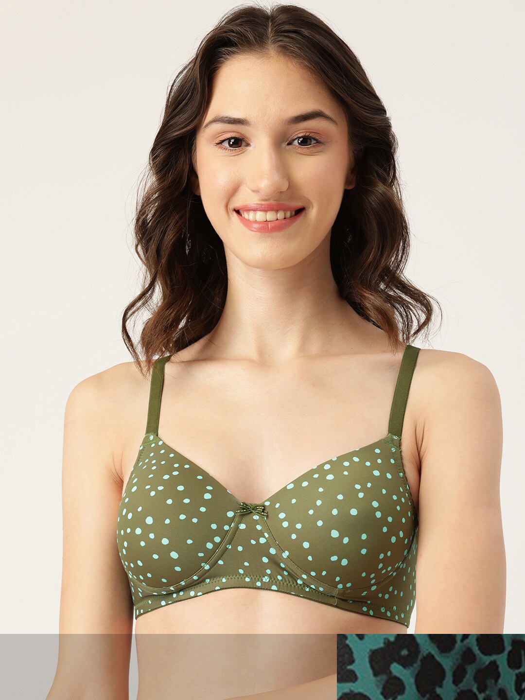 

Leading Lady Pack Of 2 Animal Print Lightly Padded Bra, Olive