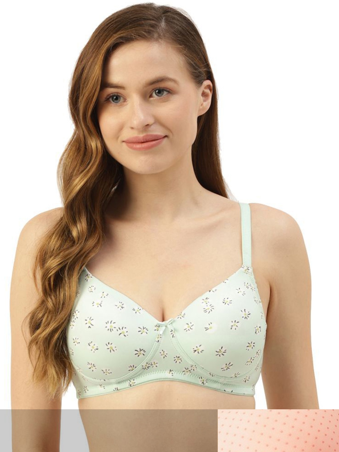 

Leading Lady Pack Of 2 Blue & Peach-Coloured Floral Lightly Padded Bra