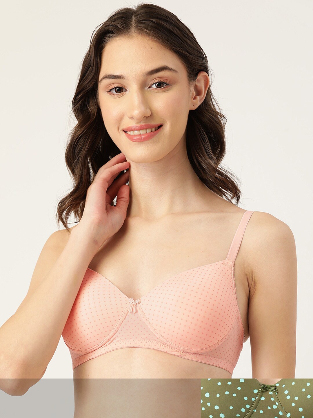 

Leading Lady Pack Of 2 Peach-Coloured & Olive Green Lightly Padded Bra