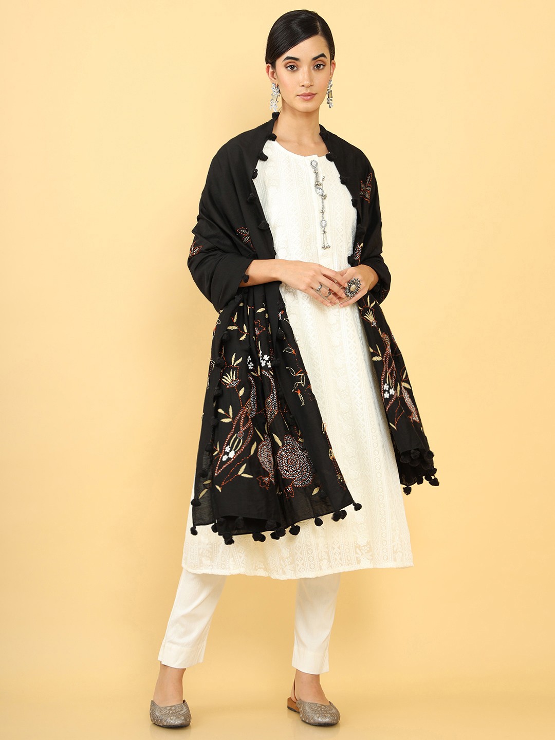 

Soch Black & Yellow Ethnic Motifs Embroidered Dupatta