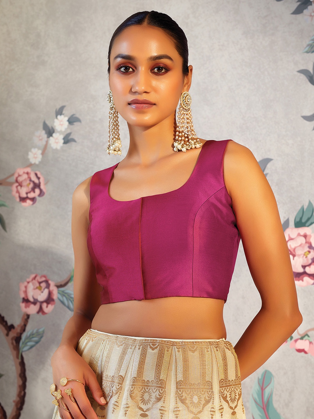 

Soch Women Pink Solid Readymade Saree Blouse